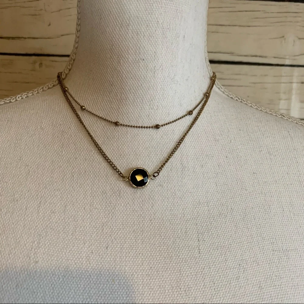 💸Double Banded Gold Necklace With Black Gemstone